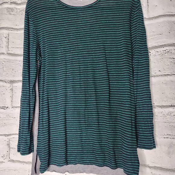 T Alexander Wang Striped Linen Silk Blend Knit Long Sleeve Shirt Blue Green - Picture 5 of 14